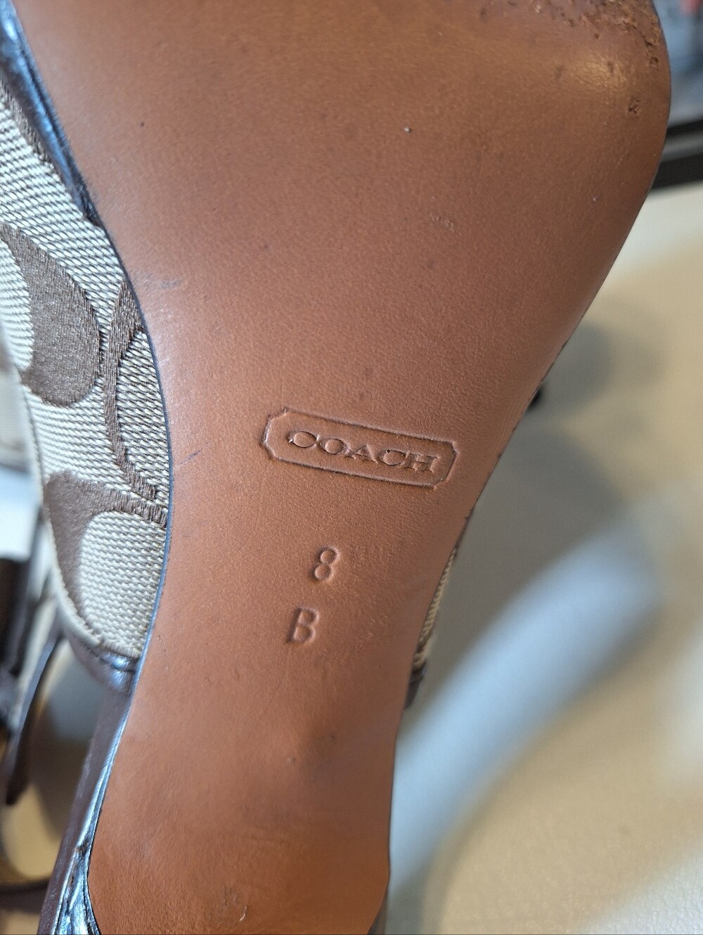 Coach Tan/Brown Signature Canvas Peep-Toe Mules - Picture 5 of 7